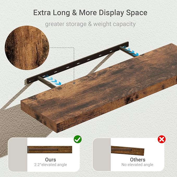 Vivelove 10 inches Deep Floating Shelves 36 inch Long, Sing Shelves for Wall Heavy Duty for Bedroom, Bathroom, Living Room, Kitchen, Office, Farmhouse Shelf Home Decor, Set of 1, Rustic Brown