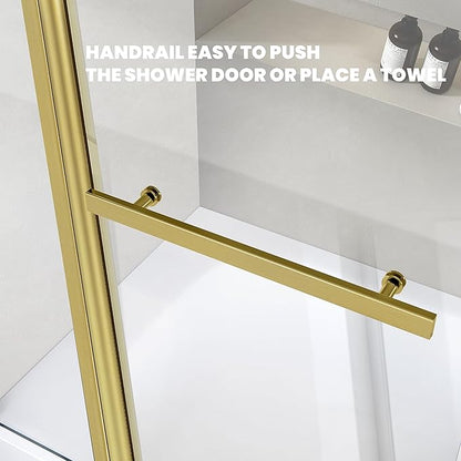 Bathroom Pivot Tub Glass Door 36" W*55" H, Folding Bathtub Shower Door Screen with Tempered Glass, Frameless Glass Shower Door with Handle and Support Rod in Brushed Gold