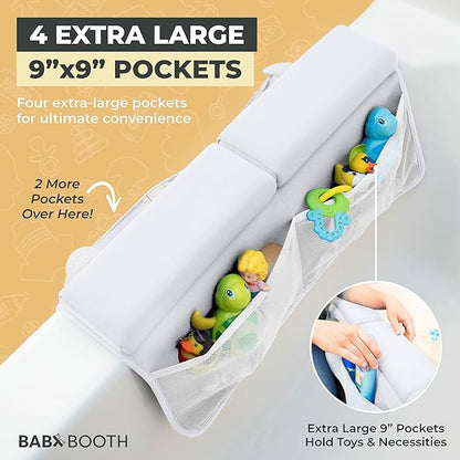 Bath Kneeler and Elbow Rest Pad, Extra Thick Baby Bath Kneeling Pad and Elbow Pad for Bathtub. Bath Tub Elbow Pad with Infant Toy and Baby Accessories Organizer, Off White Color