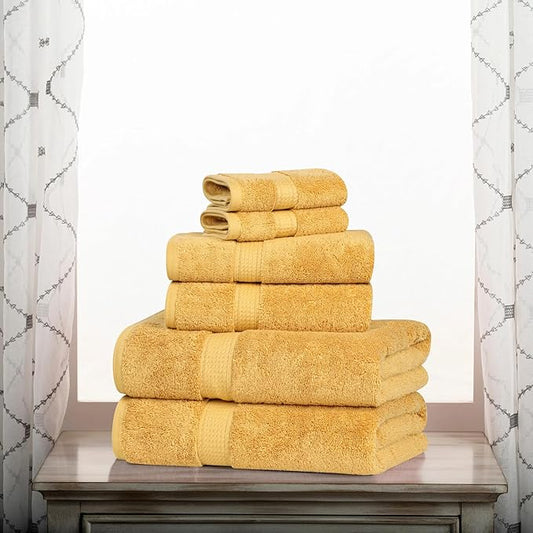 BLUENILEMILLS Madison Egyptian Cotton Towels, Towel Set for Bathroom, Shower, Hotel, Plush, 800 GSM, Highly Absorbent and Ultra-Soft Towels, Bath Essentials, 6 Piece Assorted Towel Set, Gold