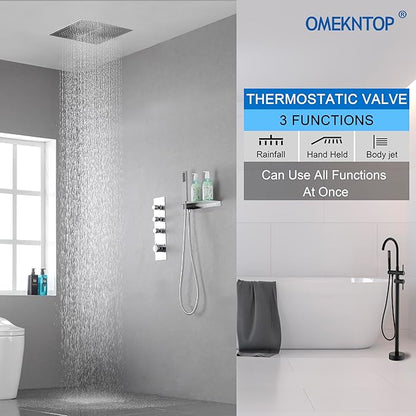 3-Way Chrome Shower Diverter Valve | Thermostatic Brass 3-Function Mixer | Individual On/Off Flow Control for Shower Arm & Shower Kit