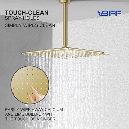 VBFF-Shower Head,rain shower head, 12 inch- Square Shower Head, 1.8 GPM Flow Rate, rainfall showerhead,VBFF09 (Brushed Gold)