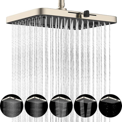 Hibbent 5 Spray Modes Shower Head, 13'' High Pressure Rain Shower Head, Large Rainfall Showerhead, High Flow Waterfall Bathroom Fixed Showerheads, Adjustable Swivel Ball Joint, Brushed Nickel