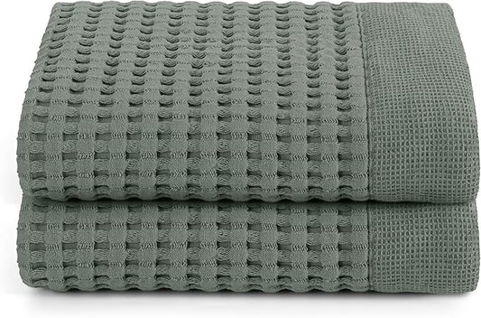 GILDEN TREE Waffle Hand Towels for Bathroom Quick Dry Large Luxury Lint Free Super Absorbent Cotton Hand Towels Set of 2, Modern Style (Sage Grey)