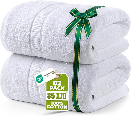 Utopia Towels Luxurious Jumbo Bath Sheet 2 Piece, 600 GSM, 35 by 70 Inches, 100% Ring Spun Cotton, Highly Absorbent and Quick Dry Extra Large Bath Towel, Super Soft Towel, White