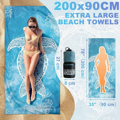 Beach Towels Oversized - 2 Pack 78'' X 35''(200 x 90 cm) Extra Large Beach Towels, 250 GSM Thicken Microfiber Sand Free Lightweight Quick Dry Beach Towel, Yoga Pool Gym Camping Travel Towel for Adults