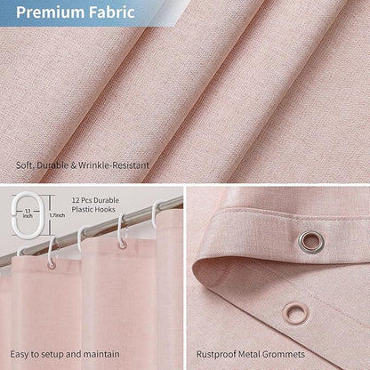 2-in-1 Waterproof Fabric Shower Curtain or Liner,Linen Textured,Breathable TPU & Washable Bathroom Shower Curtain Set with 12 Plastic Hooks,Modern,72"x72" Blush