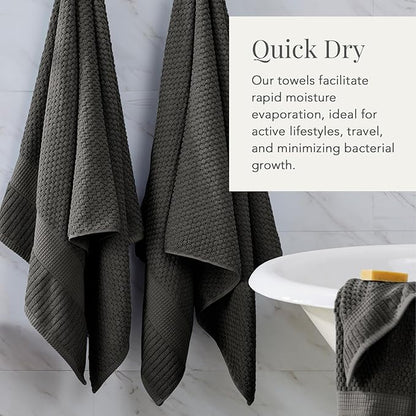 NY Loft 100% Cotton 2 Pack Bath Sheet Towel Set | Absorbent Quick-Dry Oversize Bath Towels | Textured and Durable Cotton | Dark Grey
