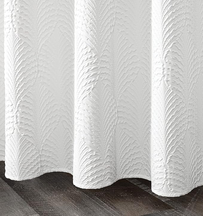 Gibelle Small Stall Shower Curtain, Narrow Half 3D Embossed Textured White Fabric Shower Curtain, Modern Farmhouse Chic Soft Cloth Bathroom Curtains Shower Set with Hooks (White, 36" W x 72" L)