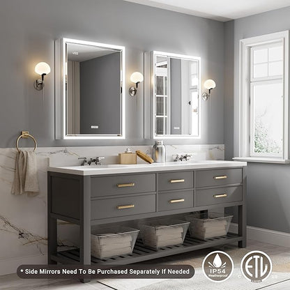 24x32 Lighted Medicine Cabinet with Beveled Mirror & Clock, Surface or Recessed Mirrored Medicine Cabinet with Dimmable Light Anti-fog, Built-in Sensing Light & Outlet, Soft-Close Right Hinge