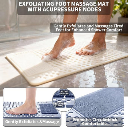 Bath Tub Shower Mat with Soft Shower Foot Scrubber Mat for Massage,Non Slip Bathtub Mat with Strong Suction Cups, Silicone Shower Foot Scrubber Mat (White, 27.5" X 15.7"(Rectangular))
