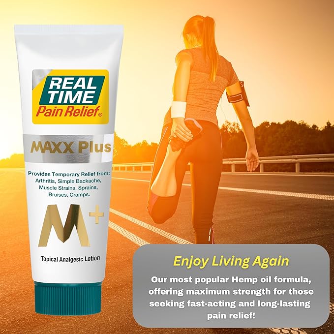 Real Time Pain Relief MAXX Plus - 7oz Tube | Intensive Formula with 19 Natural Ingredients Including Hemp Oil | Fast-Acting Relief for Muscle Pain, Arthritis, Backaches, and More