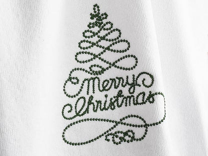 American Soft Linen Christmas Bath Towels Bathroom Set, 2 Packed Embroidered Decorative 100% Turkish Cotton Hand Bath Towels, Dish Towels for Decor Xmas, Tree-Deer