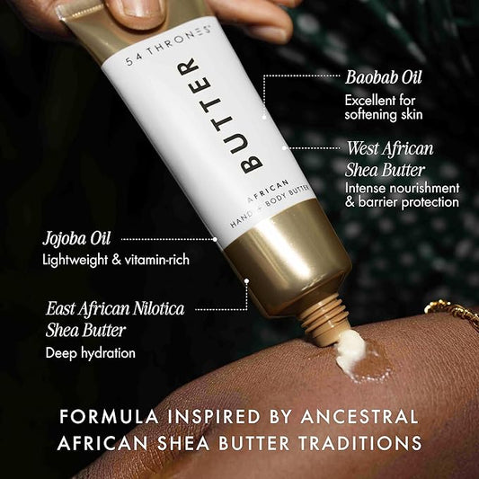 54 Thrones African Beauty Shea Butter, Intensive Dry Skin Support, Moisturizing Body Butter for Women, Body Cream, Locks in Moisture, Comorian Ylang Ylang + Egyptian Orange Blossom, 1.7 oz
