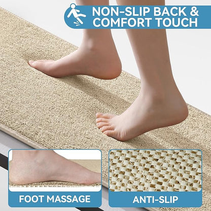 Non Slip Shower Mat Bathtub Mat 16x24 Inch, Quick Dry Bath Mat with Drain, Soft PVC Imitation Loofah Foot Scrubber Bath Mats for Bathroom Tub Shower Floor, Hangable & Hook Included, Beige