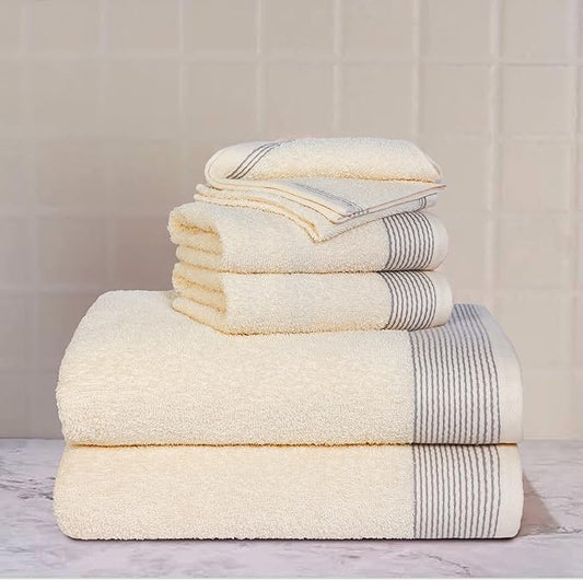 Belizzi Home 100% Cotton Ultra Soft 6 Pack Towel Set, Contains 2 Bath Towels 28x55 inchs, 2 Hand Towels 16x24 inchs & 2 Washcloths 12x12 inchs, Compact Lightweight & Highly Absorbant - Ivory