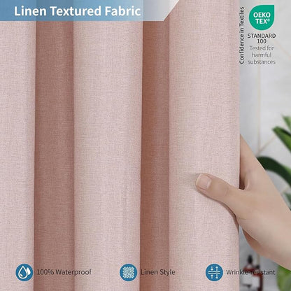 2-in-1 Waterproof Fabric Shower Curtain or Liner,Linen Textured,Breathable TPU & Washable Bathroom Shower Curtain Set with 12 Plastic Hooks,Modern,72"x72" Blush