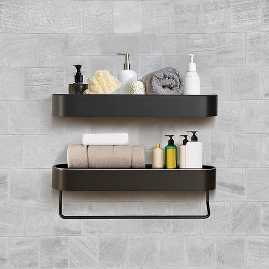 Wall-Mounted Shower Shelf - Durable Space Aluminum, Matte Black, Rustproof Bathroom Organizer, Compact 11-Inch Design for Shampoo, Soap, and Toiletries Storage, Modern and Easy-to-Install Shower Caddy