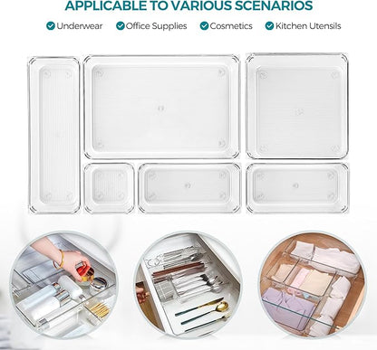 4 Pack Drawer Organizer - 3" X 6" Clear Acrylic Storage Bins with Non-Slip Pads, Versatile Desk Tray for Makeup, Jewelry, Kitchen, Bathroom, and Office Organization