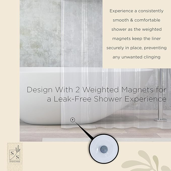 Stitch & Stone Shower Curtain Liner, Premium Lightweight Durable Waterproof 4g PEVA for Bathroom with Weighted Magnets, Standard Size 70" x 72" Frosty 2 Pack