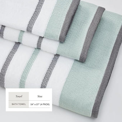 Great Bay Home Decorative Bath Towel Set - Luxury Cotton 4 Pack 54x27 Bath Towel Set - Luxurious, Ultra-Soft, Durable Towels for Bathroom Decor (Eucalyptus/Grey)