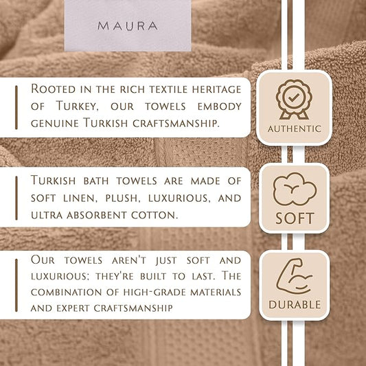 MAURA 6-Pack Premium Turkish Washcloth Set - Ultimate Luxury with Soft, Thick, Super Absorbent, and Oversized Cotton Face Towels - Ideal for a Hotel & Spa Quality Experience in Classic Brown Elegance