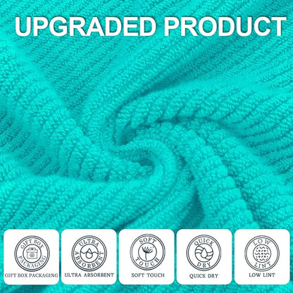 VOOVA & MOVAS Bathroom Hand Towels Set of 4, Large 18"x28" - 100% Cotton | Quick Dry | Light Weight | Thick | Soft | Absorption, Luxury Hand Towels for Showering, Turquoise Bathroom Decor