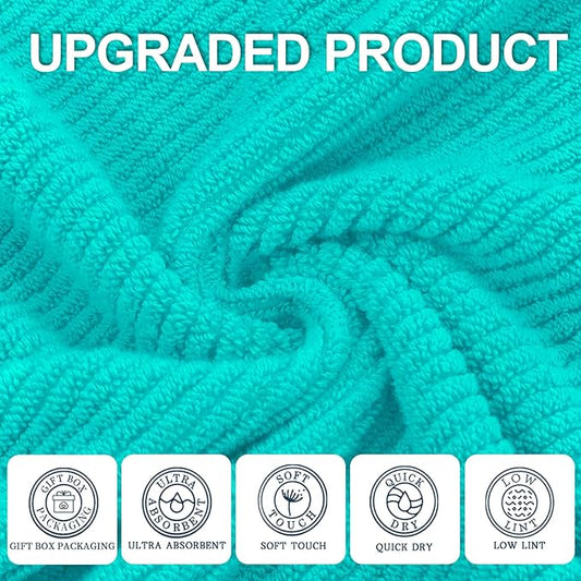 Turquoise Towels for Bathroom - 100% Cotton | Quick Dry | Thick | Lightweight, 3PCS Towel Set, 1 Large Bath 30"x56",1 Soft Hand 18"x28",1 Absorbent Washcloth 13"x13", Bath Towels with Hanging Loops