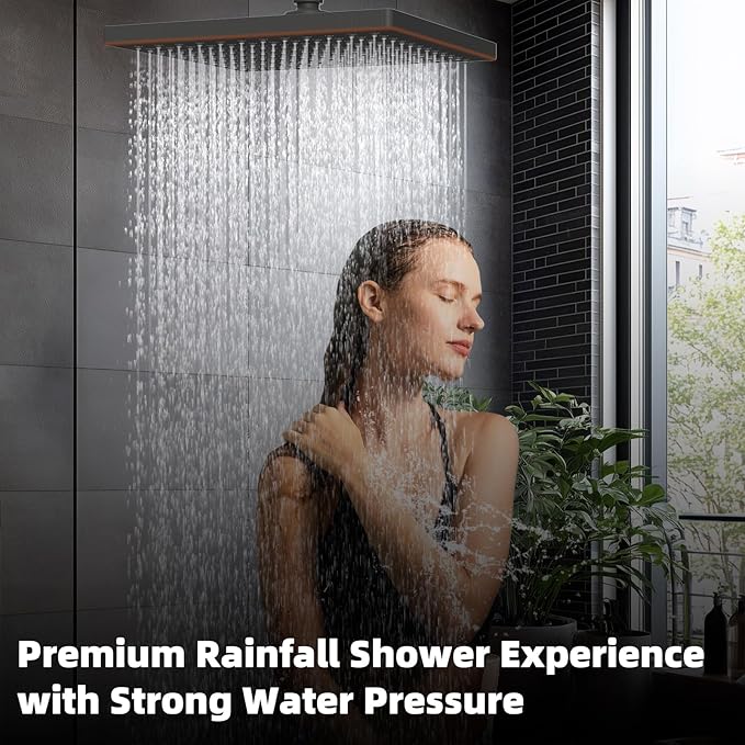 Hibbent Thickness Metal Rain Shower Head, 12 Inch High Pressure Shower Heads, Large Bathroom Rainfall Shower Head with Adjustable Brass Ball Joint, Waterfall Full Body Coverage, Oil Rubbed Bronze