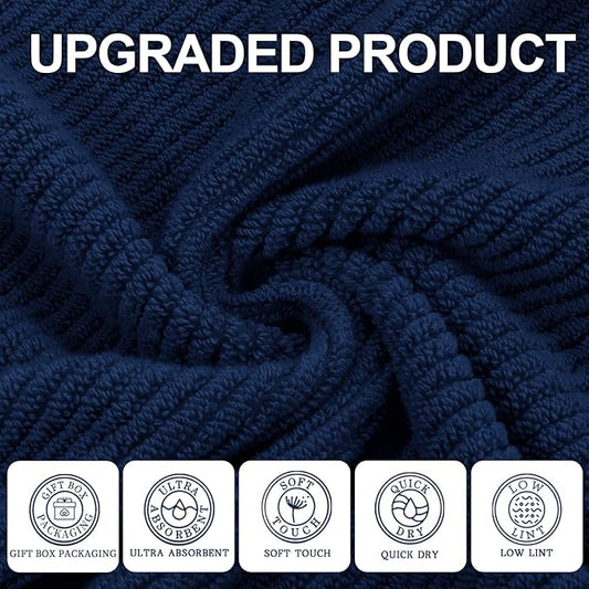 VOOVA & MOVAS Bathroom Hand Towels Set of 4, 18"x 28" - 100% Cotton | Lightweight | Thick | Quick Dry | Soft | Absorbent, Blue Hand Towels for Bathroom, Towel Gift Set, Navy Blue
