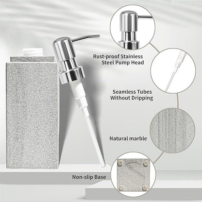 Marble Soap Dispenser for Bathroom, Amaauto Natural Marble Hand Liquid&Lotion Soap Dispenser Pump Bottle for Kitchen Bathroom Countertop Holds Dish Soap Shampoo Laundry Liquid Shower Gel