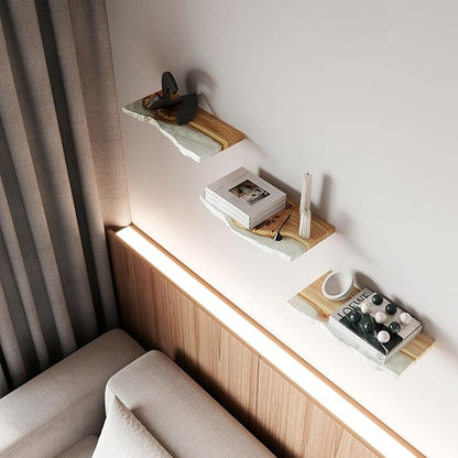 RWA Live Edge Floating Shelf – Unique Wood Floating Shelf for Wall Decor, Living Room, Bedroom, or Bathroom – Stylish Decorative Wall Shelves for Home & Office (Platinum, L - 24x7)