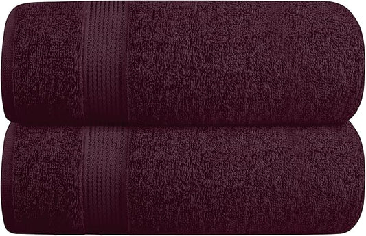 Elvana Home Cotton 2 Pack Oversized Bath Towel Set 28x55 inches, Large Bath Towels, Ultra Absorbant Compact Quickdry & Lightweight Towel, Ideal for Gym Travel Camp Pool - Burgundy Red