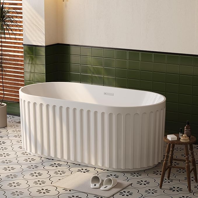 59-in Freestanding Bathtub - Acrylic Soaking Tub with Overflow Drain - CUPC Certified Thickened Design Glossy White for Bathroom