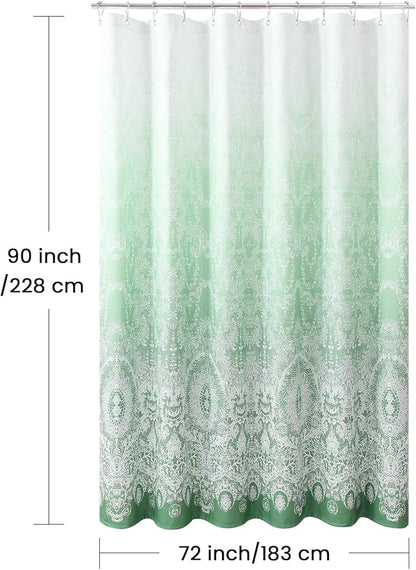 90 Inch Extra Long Shower Curtain - Chantilly Lace Design, Heavyweight Polyester, Grass Green to White Ombre, 72" W x 90" H