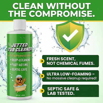 Jetted Tub Cleaner for Whirlpool & Jacuzzi Baths – Deep Jet Line & Pipe Flush Formula Removes Yuck, Buildup & Residue – Heavy Duty Bathtub Jet Cleaner for Acrylic & Fiberglass Tubs – Made in USA