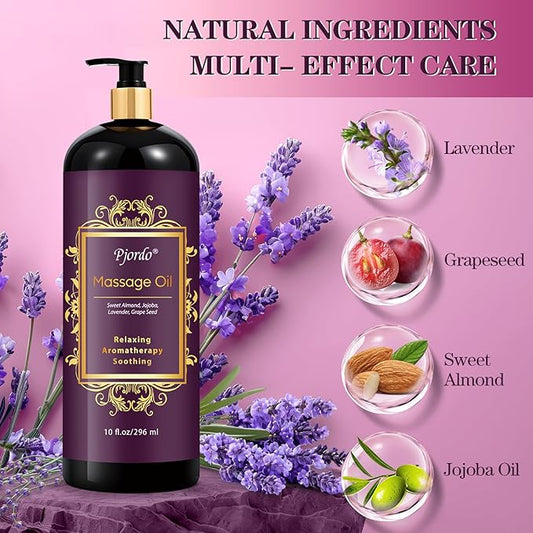 2 Pack Massage Oil for Massage Therapy, Lilac Oil, Lavender Massage Oil for Skin, with Massage Roller Ball, Natural Body Oil for Calming, Aromatic, Soothing, Christmas Spa Gifts for Him Her