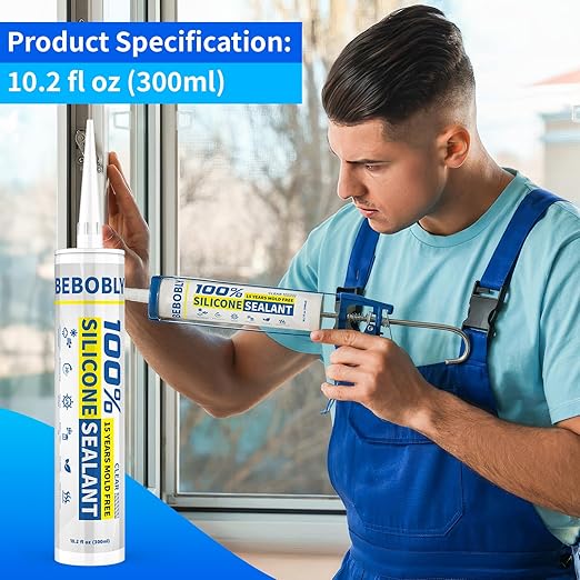 Silicone Caulk & Sealant Clear, 100% Waterproof Silicone Sealant, Shrink & Crack Proof, Silicone Sealant Caulking for Kitchen, Bathroom, RV, Interior & Exterior Use, 10.2 FL. OZ/300ML, 12 Pack
