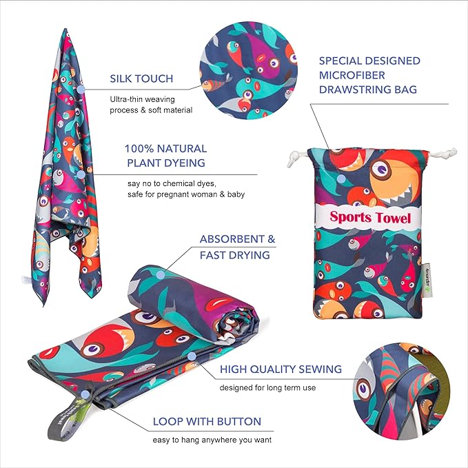 4Monster Microfiber Beach Towel Quick Dry,Super Absorbent Lightweight Travel Towel for Swimmers, Sand Free Camping Towel, Beach Towels for Pool,Swim,Water Sports,Yoga