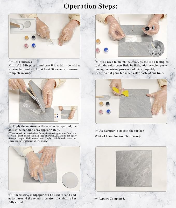 Tub, Tile and Shower Repair Kit (Color Match), Hupeyna Porcelain Repair Kit, Bathtub Repair Kit for Chips Dents Cracks Holes Scratchs, etc. Fiberglass Repair Set - Offer More Color Options