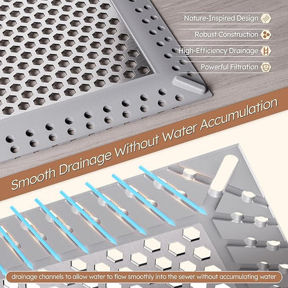 Not Moving Shower Drain Hair Catcher,Effective Hair Catcher Shower Drain,Square Flat Shower Drain Cover Protector Filter,Efficient Drainage,Hair Trap Stopper (Gray, 4 inch)