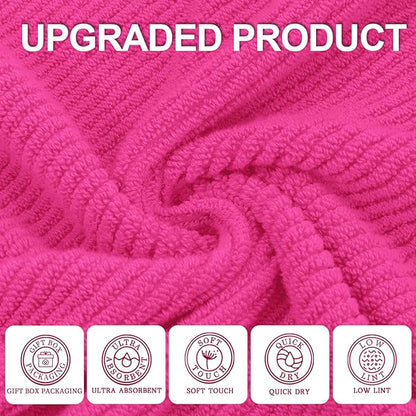 VOOVA & MOVAS Pink Washcloths (6PC, 13"x13") - 100% Cotton | Lightweight | Thick | Quick Dry | Soft | Absorbent, Luxury Towels for Face, Fluffy Wash Cloths for Bathroom, Towel Gift Set, Hot Pink