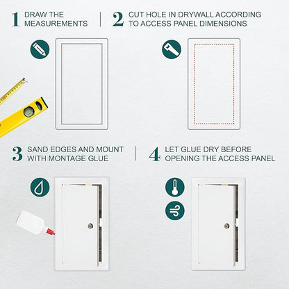 6" x 12" Lockable White Metal Access Panel. Service Shaft Door Panel with Key. Plumbing, Electricity, Heating, Alarm Wall Access Panel for Drywall. Bathroom Services Access Hole Cover.