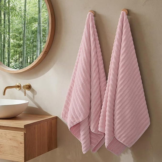 REDKISS 2Pack Large Bath Towels 31×63 inches, 100% Cotton, Super Soft and Absorbent, Quick-Dry Towels, Perfect for Bathroom,Plush Shower Towels-Pink