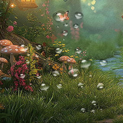 Fantasy Forest Path Shower Curtain Fairy Magical Enchanted Misty Jungle Mushroom Floral Tree Butterfly Lantern Wonderland Plant Bath Curtain Fabric Bathroom Accessories Decor with Hooks 84W x70L