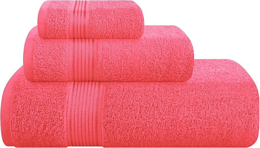 Belizzi Home Ultra Soft 3 Pack Cotton Towel Set, Contains a Bath Towel 28x55 inch, a Hand Towel 16x24 inch & a Wash Coth 12x12 inch, Ideal Everyday use, Compact & Lightweight - Coral Orange