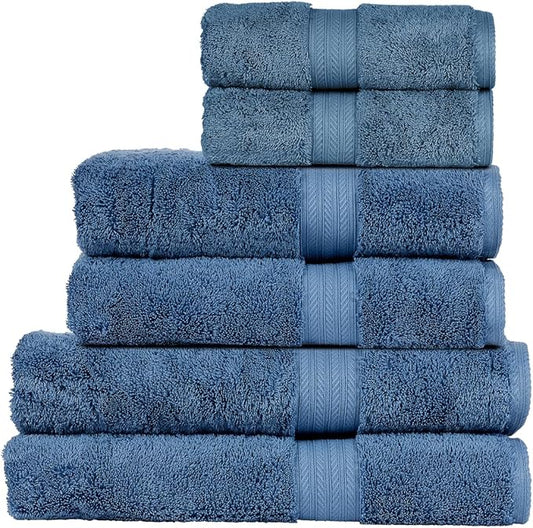 Christy Renaissance 6 Piece Blue Towel Set | 100% Egyptian Cotton | Luxury Bathroom Towels | Soft and Super Absorbent | 675 GSM | 2 Bath Sheet 2 Bath 2 Hand | Denim