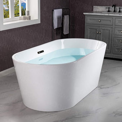 WOODBRIDGE 59" Acrylic Freestanding Bathtub Contemporary Soaking Tub, White Acrylic (Oil Rubbed Bronze Drain/Overflow),B0014 ORB Drain &O
