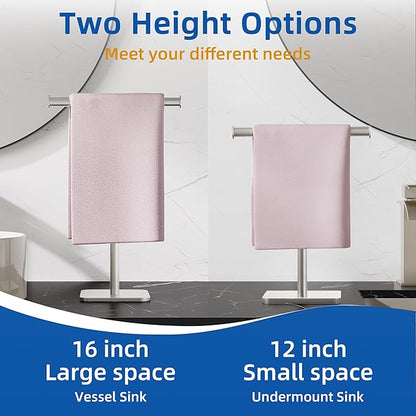 RUACQ T-Shape Hand Towel Holder Stand, Weighted Base Towel Rack, Countertop Towel Holder for Bathroom, 304 Stainless Steel, Heavy Duty (Brushed Nickel)