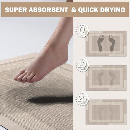 Extra Long Non Slip Bathroom Runner Bath Mat, Rubber Backing Ultra Thin Bath Rug Fit Under Door Quick Dry Super Absorbent Washable Shower Mat for Bathroom Floor Bathtub Sink, Beige 24"x70"